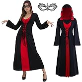 FSUJWOA Womens Halloween Costumes for Adults Medieval Hooded Maxi Dress for Women Fashion Hooded Robe Cosplay