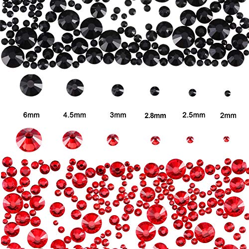 3000 PCS Rhinestones for Craftï¼Œ Phogary Red & Black Flat Back Rhinestones 6 Sizes (2-5 mm) with Pick Up Tweezer for Crafts Nail Face Art Clothes Shoes Bags Phone Case DIY