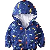 KISBINI Toddler Boy's Cartoon Dinosaur Zip Jacket Lightweight Hooded Windbreakers Outdoor Raincoat