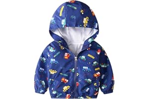 KISBINI Toddler Boy's Cartoon Dinosaur Zip Jacket Lightweight Hooded Windbreakers Outdoor Raincoat