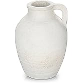 Ceramic Rustic Farmhouse Vase, 9 inch Ceramic White Flower Vase for Centerpieces Pampas Grass Pottery Jug with Handle Boho Modern Rustic Farmhouse Decor for Living Room Kitchen Dinner Table Shelves
