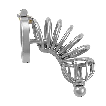 SEE-X® Keuschheitskäfig XL Keuschheitsgürtel für Ihn mit Zwangs-Dilator, großer Edelstahl 2in1 Keuschheit-Käfig, gebogene Ure