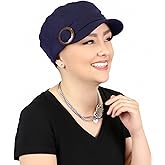 Hats Scarves & More Womens Chemo Newsboy Cadet Hat Full Coverage Cancer Cap for Petite Heads Blocks Sun 50+ UPF