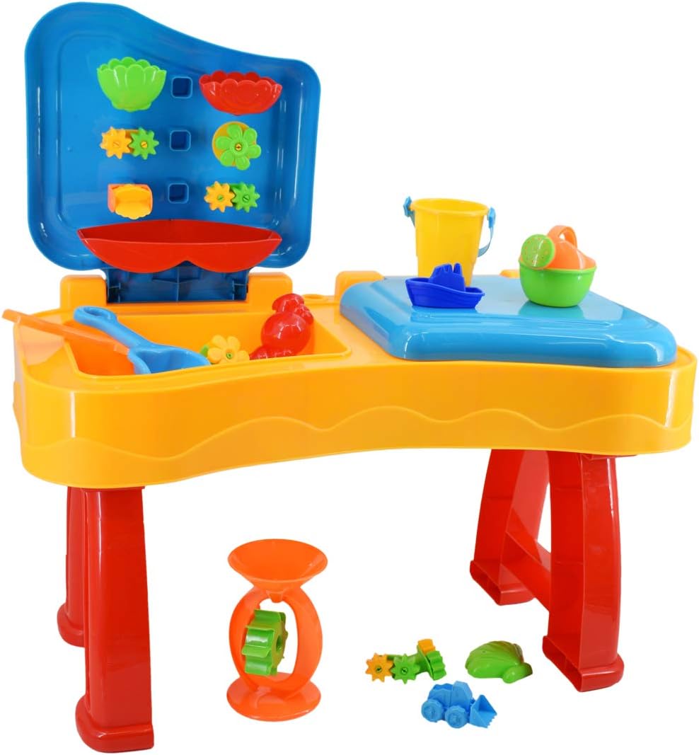 deAO Sand and Water Table Water Fall and Sand Fall (XL) Double Compartment Includes Lots of