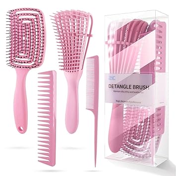 Buy 4 Pieces Detangling Brush And Hair Comb Set Kinky Wavy Curly Coily Wet Dry Oil Thick Long Natural Hair Knots Detangler Easy To Clean Pink Online At Low Prices In India