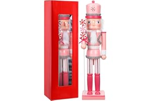 PRETYZOOM Nutcracker Soldier Wooden Christmas Decor Figure - 14.96 Inch Pink Nutcracker for Holiday Indoor Decoration and Festive Celebrations