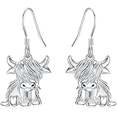 MEIDERBO Highland Cow Earrings 925 Sterling Silver Highland Cow Dangle Stud Leverback Hoop Earrings Highland Cow with Sunflower Jewelry Highland Cow Gifts for Women