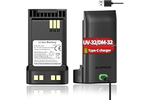 BAOFENG UV-32 Radio Battery 2500mAh USB-C Charging Rechargeable Battery Compatible with UV-32 DM-32 Walkie Talkie High Capacity with Type-C Charging Cable,1Pack