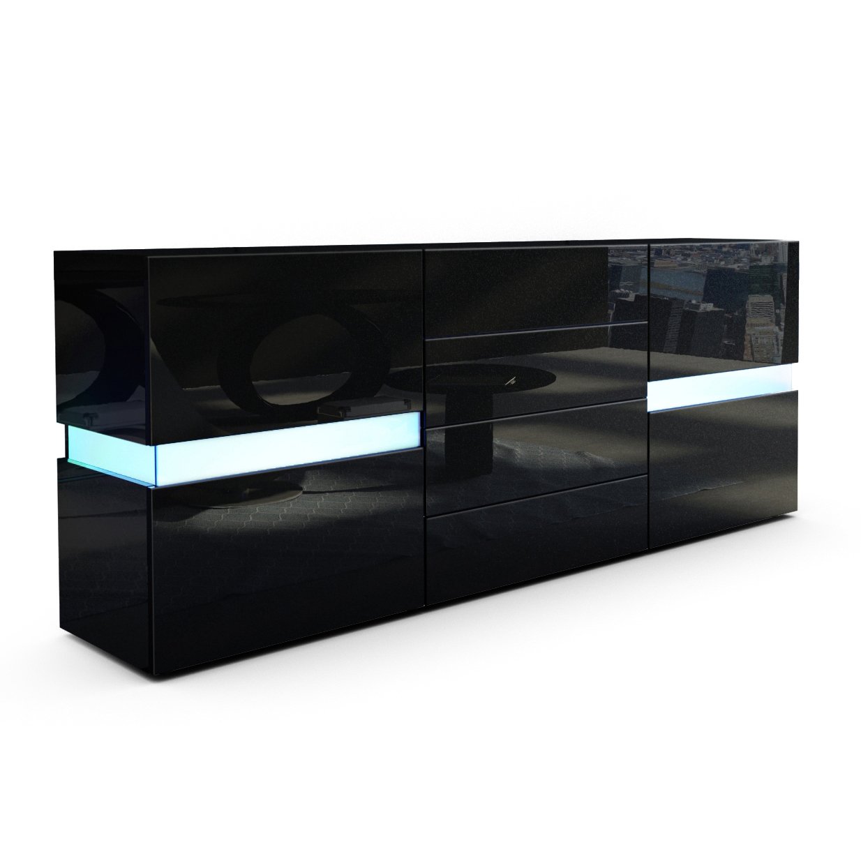 Sideboard Chest of Drawers Flow in Black High Gloss/Black High Gloss