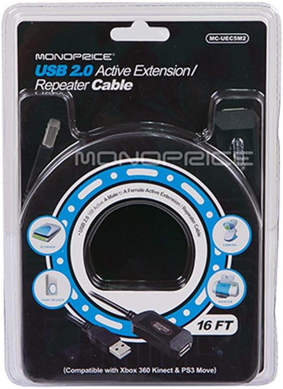 Monoprice USB-A to USB-A Female 2.0 Extension Cable - 4.8M (16ft) - Black, Active, 20/28AWG, Repeater Kinect & PS3 Move Compatible - Image 5
