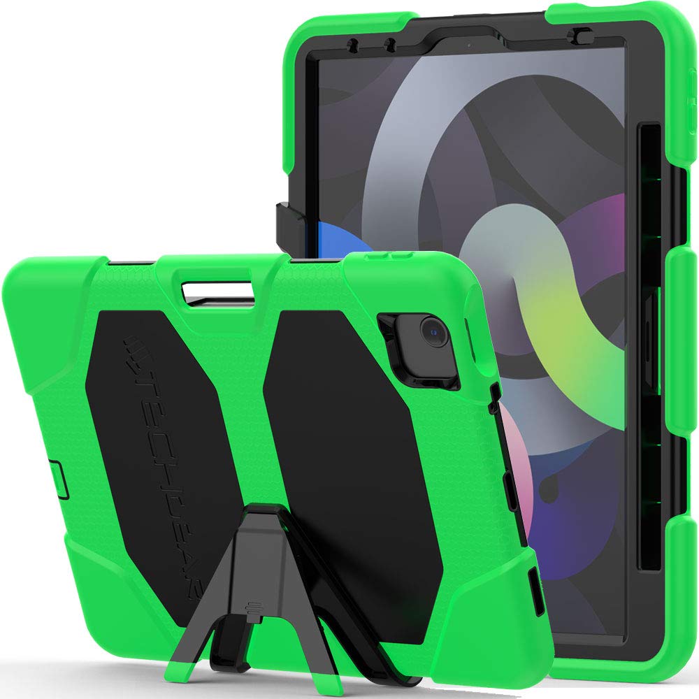 TECHGEAR G-SHOCK Case for iPad Air 5/4 10.9", 5th / 4th Generation (2022/2020) Tough Rugged Heavy Duty Armour Shockproof Survival With Stand - for Kids, Schools, Builders, Workmen, Green