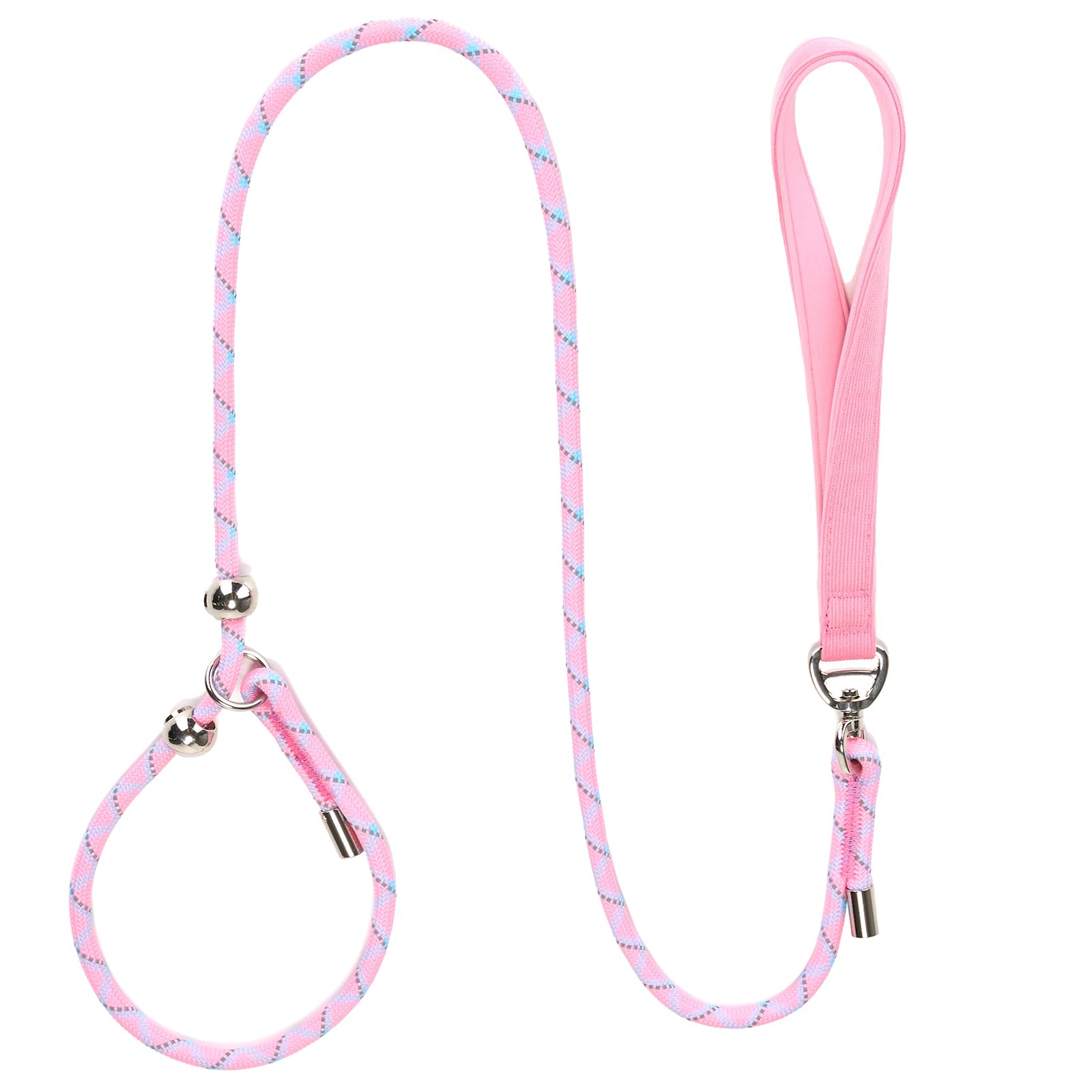 YUDOTE Slip Rope Lead for Small Dogs,Reflective No Pull Slip-on Leash with Stoppers and Soft Handle,8mm Tangle-free thin Lead for Puppies Walking and Training, Pink