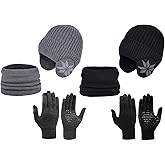 6 Pieces Kids Winter Hat Glove Scarf Set Knitted Toddler Warm Skull Cap Beanie with Ear Flaps Fleece Lined Touchscreen Mitten Neck Warmer for Boys Girls 5-14 Years