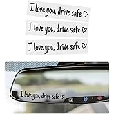 Wevdn 3 PCS I Love You Drive Safe Sticker, Funny Waterproof Car Rearview Mirror Decal with Heart, Self Affirmations Sticker with Drive Safe Letters for Car Window Bumper Women Gift (Black)