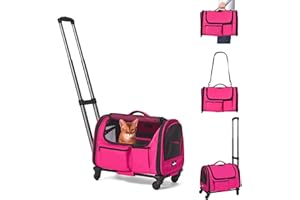 Paw Ballet Foldable Airline Approved Dog Carrier with Wheels for Cat Dog Under 20 lbs, Rolling Travel Bag with Telescopic Handle for Walking Travel Vet Visits