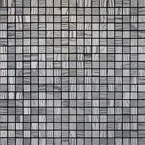 305×305mm Royllent Aluminum Mosaic Tile, Peel &amp; Stick, Peel＆Stick Kitchen Decoration Backsplash Accent Wall Tv&amp;Sofa Background Bathroom Wall 1 Sq.ft (Silvery White Wood grain)