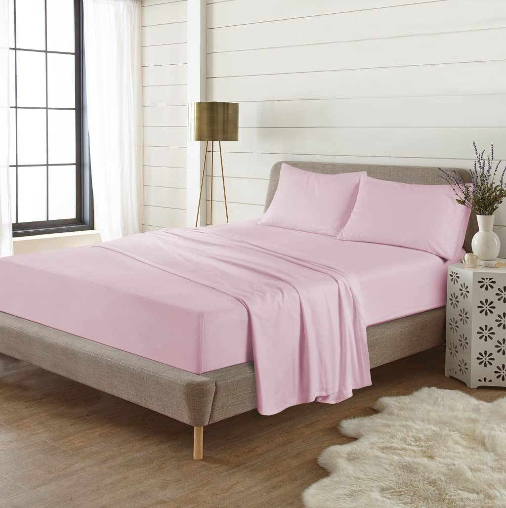 EXQUIZIT HOME® Flannelette Sheet Set 100% Brushed Cotton, Includes Fitted Sheet, Flat Sheet & 1 Matching Pillowcase (Pink, Single)