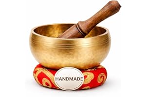 Tibetan Singing Bowl Set - Easy To Play for Beginners - Authentic Handcrafted Mindfulness Meditation Holistic Sound 7 Chakra Healing Gift by Himalayan Bazaar (3 Inch, Gold)