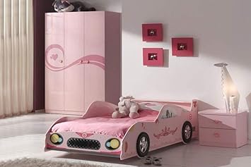 Comforium Set 3 Tlg Kinderzimmer Madchen Mit Bett Auto 90 X 200 Cm Nachttisch Und Schrank 3 Turen Farbe Rosa Amazon De Kuche Haushalt