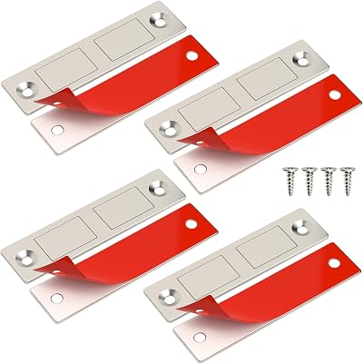 Jiayi 4 Pack Ultra Thin Magnetic Cupboard Door Catch with Adhesive and Screws