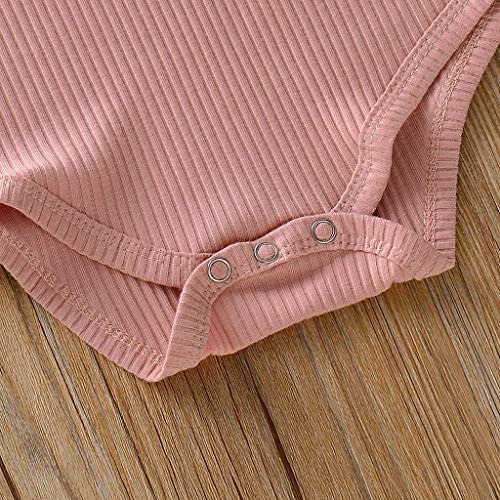 Tomppy Infant Toddler Baby Girls Solid Ruffle Romper + Floral Suspenders Skirts 2PCs Outfits Sets Pink