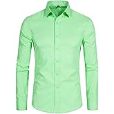 DELCARINO Men's Long Sleeve Button Up Shirts Solid Slim Fit Casual Business Formal Dress Shirt