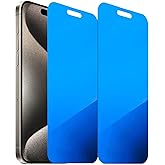 BWEDXEZ 2 Pack Anti-Blue Privacy Tempered Glass for iPhone 15 Pro Anti-Spy Screen Protector Film Electroplated Blue 6.1 inch
