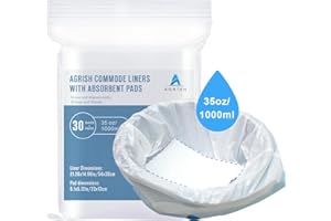 Agrish Commode Liners with Absorbent Pads - Bedside Commode Liners Disposable Bags, Universal Fit All Standard Toilet Chair Bucket (30Liners+30Pads)