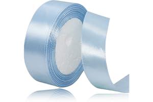 HLOMVE Solid Color Light Blue Satin Ribbon, 1 Inches x 25 Yards Fabric Satin Ribbon for Gift Wrapping, Crafts, Hair Bows Making, Wreath, Wedding Party Decoration and Other Sewing Projects