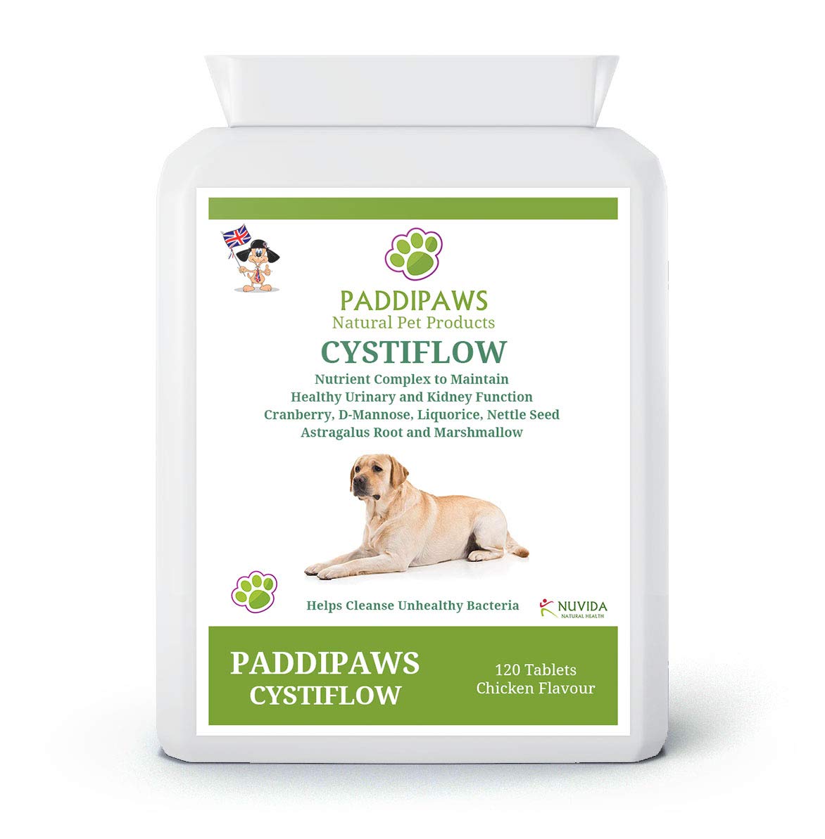 PaddiPaws Bladder Tablets for Dogs – Urinary Tract & Bladder Support Supplement with Cranberry & D-Mannose – 120 Chicken Flavour Tablets