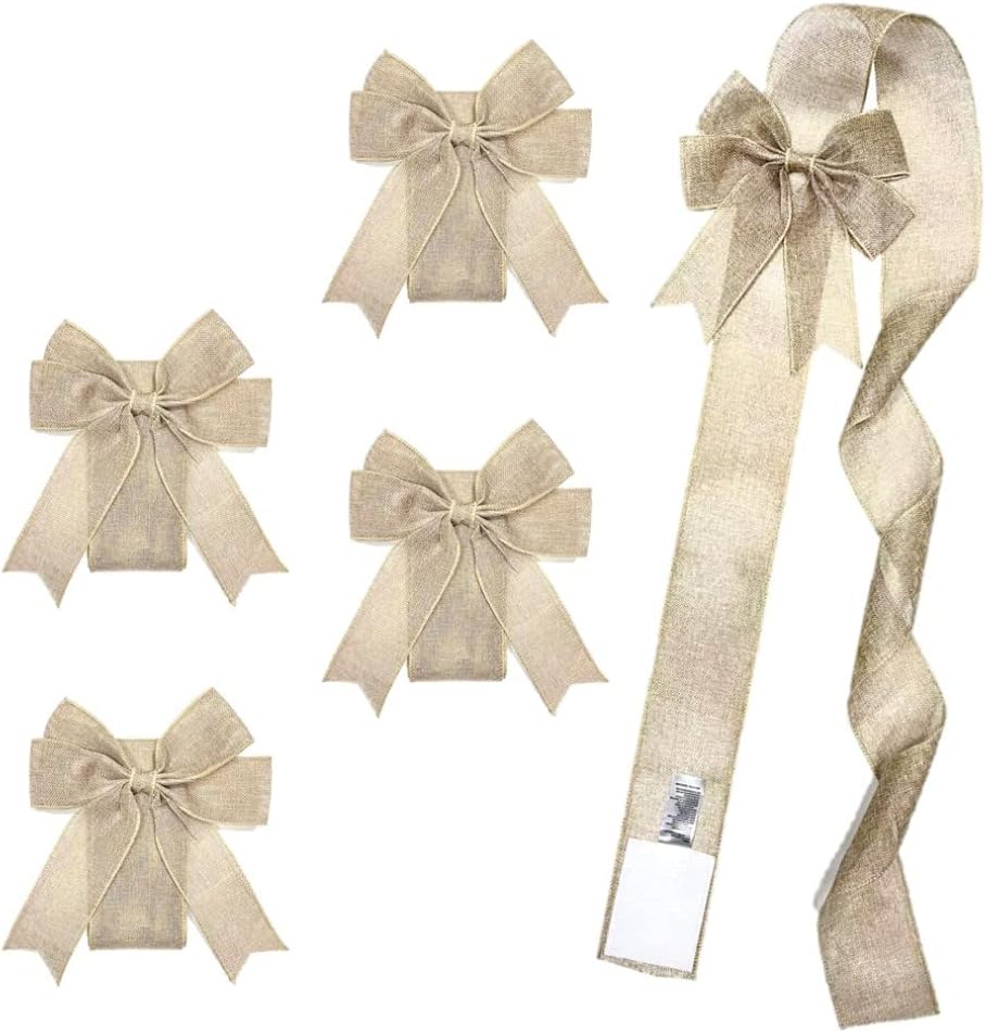 Bows & Ribbons - EZ KITCHEN 4 PCS Fall Harvest Cabinet Door Festive Ribbons and Bows Decoration Holidays, Burlap Cabinet Ribbon, Country Cabinet Bow, Thanksgiving Wreath Bow, Burlap Fabric Ribbon