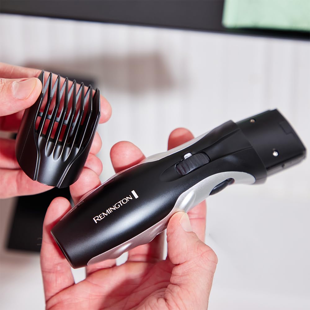 Remington Barttrimmer Herren [selbstschärf. Keramik Klingen/0,4-18mm] Bartschneider Set (Einstellrad mit 9 Längeneinstellungen ab 1,5mm, Netz-/Akkubetrieb, LED Ladeanzeige, Langhaarschneider) MB320C 6