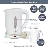 Quest White Compact Travel Kettle 0.5L 600W Dual Voltage with 2 Cups view 3