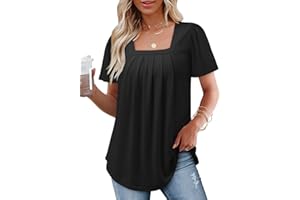 KISSMODA Tank Tops for Women Pleated Blouse Sleeveless Tops Basic Shirts Floral & Plain Color Square Neck S-3XL