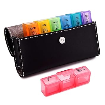 Tablettenbox 7 Tage - BUG HULL Medikamentenbox Pillendose Morgens Mittags Abends Reise mit PU Leder