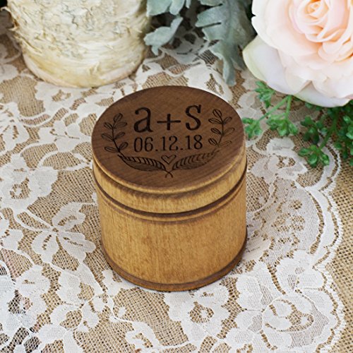 Personalized Engraved Ring Bearer Pillow Box - Leaves Initials and Date