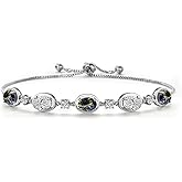 Gem Stone King 925 Sterling Silver Blue Mystic Topaz, and Lab Grown Diamond Bracelet For Women | 4.65 Cttw | Gemstone November Birthstone | Oval 7X5MM | Fully Adjustable 9 Inch
