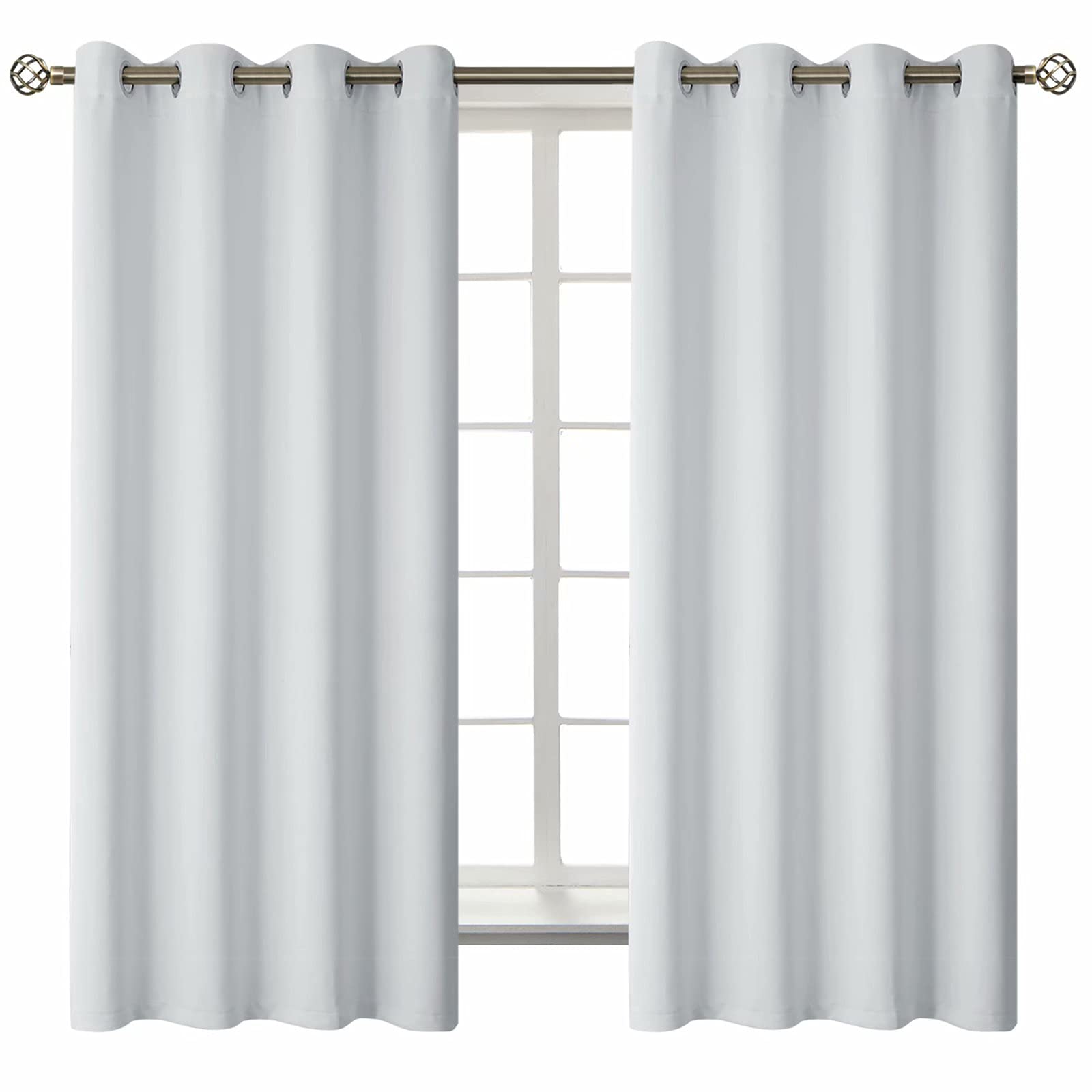 BGment Blackout Curtains for Bedroom - Grommet Thermal Insulated Room Darkening Curtains for Living Room, Set of 2 Panels (52 x 63 Inch, Silver White)