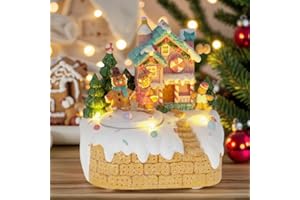 innodept12 Animated Gingerbread House Christmas Decoration – Pre-Lit Musical Resin Village Figurine with Rotating Gingerbread Characters and LED Lights for Indoor Holiday Tabletop Display