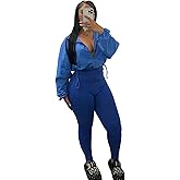 Uni Clau Womens 2 Piece Outfit Tracksuit Zip Up Long Sleeve Drawstring Crop Jacket Top Bodycon Leggings Pants Sets Sweatshirt