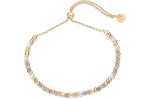 PAVOI 14K Yellow Gold Plated Gemstone Beaded Bracelets for Women - Adjustable Slider Dainty Pearl Bracelet - Boho Festival Pearls, Labradorite, Sodalite, Red Jade, Amazonite Beads - Gold Jewelry Gifts