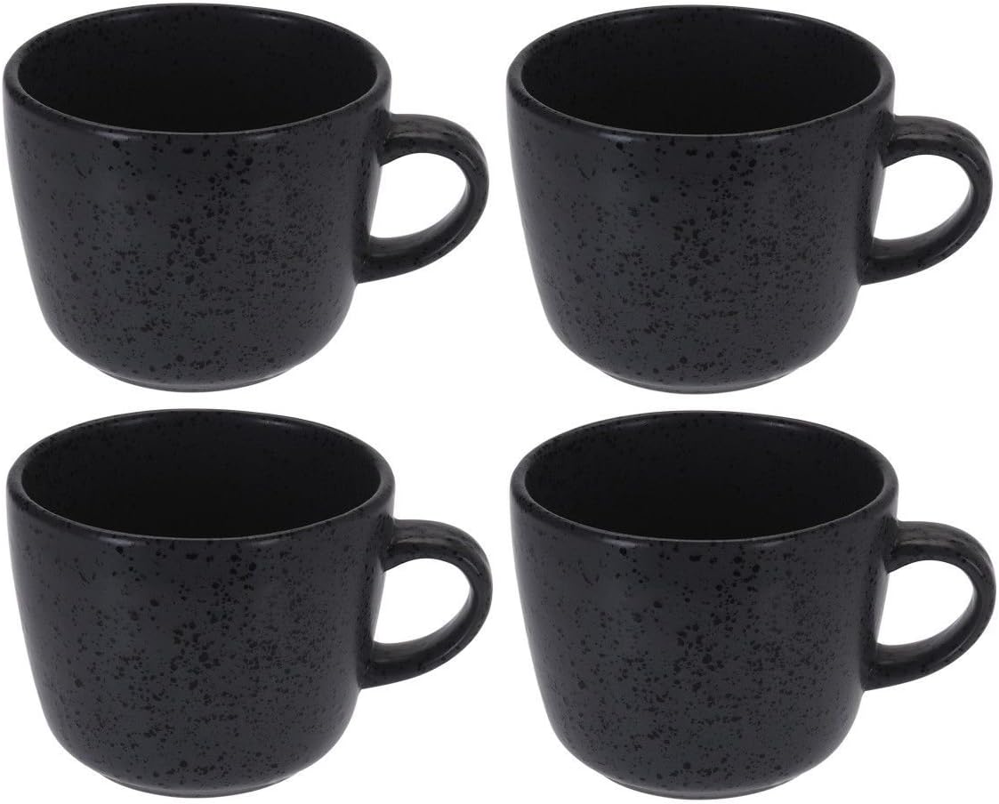 Set of Four Large Stoneware Coffee Cappuccino Mugs Cups in Grey Black and White (Grey)