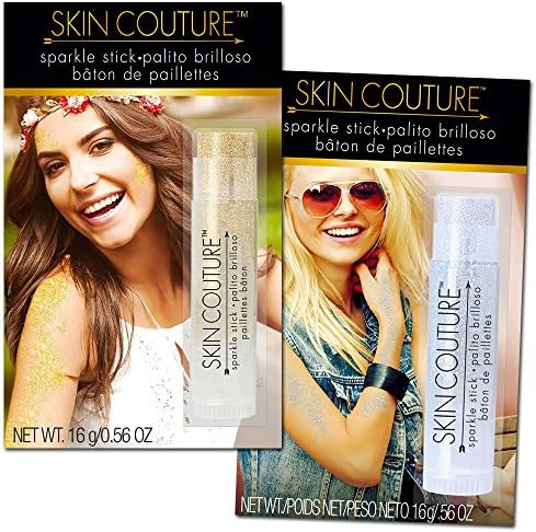 Body Glitter Gel Stick Kit -- Set of 2 Sticks (Gold, Silver -- Festival Accessories, Party Costume Makeup)