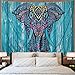 Elephant Tapestry Vintage Blue Old Wooden Plank Tapestry Wall Hanging Bohemian Mandala Tapestry Psychedelic Wall Tapestry Watercolor Hippie Indian Tapestry Decor(Blue Elephant,51.2