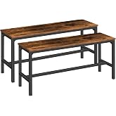 HOOBRO Dining Benches, Pair of 2 Industrial Kitchen Table Benches, Wooden Indoor Benches, Durable and Stable, for Dining Room, Kitchen, Living Room, Bedroom, Rustic Brown BF02CD01