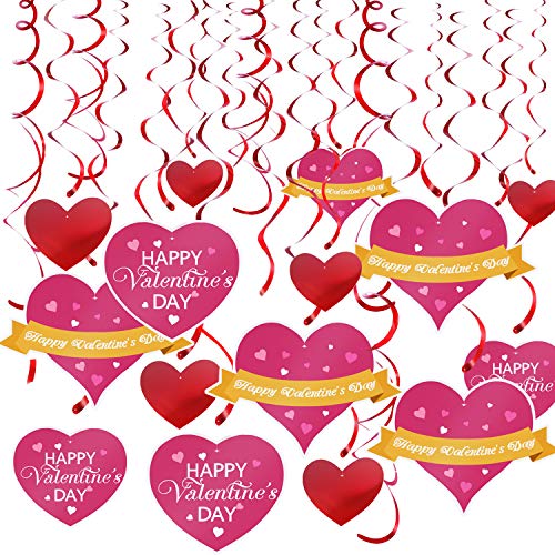 Trooer 20 Pcs Hanging Hearts Swirls Valentines Day Decorations Party Favors Foil Hanging Heart Swirl Decorations for Valentine Wedding Party Supplies