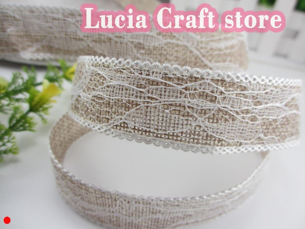 25mm Jute Ribbon with Lace Trims Tape Rustic Wedding Decor 22y/lot