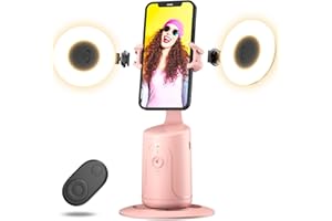 FIERRE SHANN Auto Face Tracking Tripod, 360° Rotation Auto Tracking Phone Holder with 2 Cold Shoes, No App, Rechargeable Phone Camera Mount with Remote and Gesture Control for Video Recording