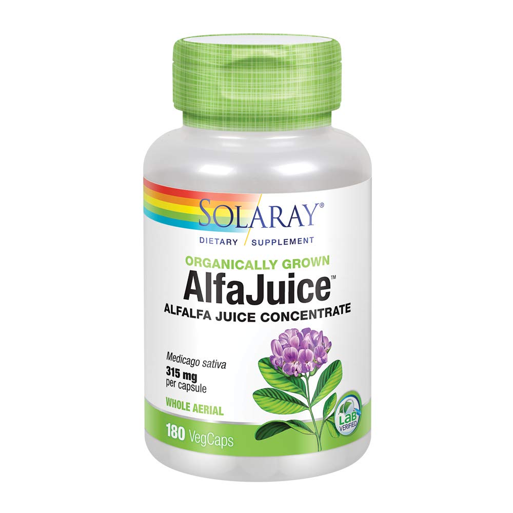 Solaray Organically Grown AlfaJuice 315 mg | Alfalfa Juice Concentrate | Naturally Occurring Vitamins, Minerals, Chlorophyll & More | 180 VegCaps: Health & Personal Care