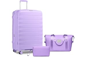 LARVENDER Luggage Sets 3 Piece with Duffel Bag Expandable(Only 28 inch) Hardside PP carry on luggage with 360° Spinner Wheels TSA Lock for Men Women, Purplee
